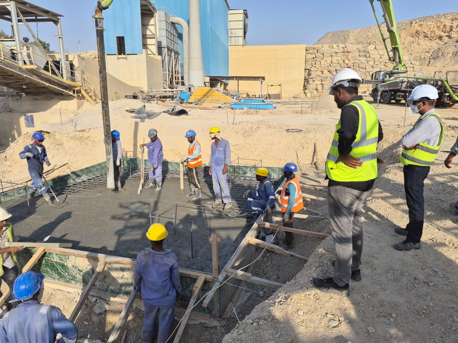 Foundation pour at an operating cement plant